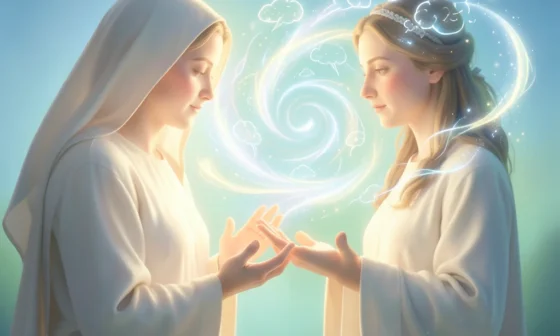St. Dymphna offering solace for anxiety, a symbol of peace and healing.