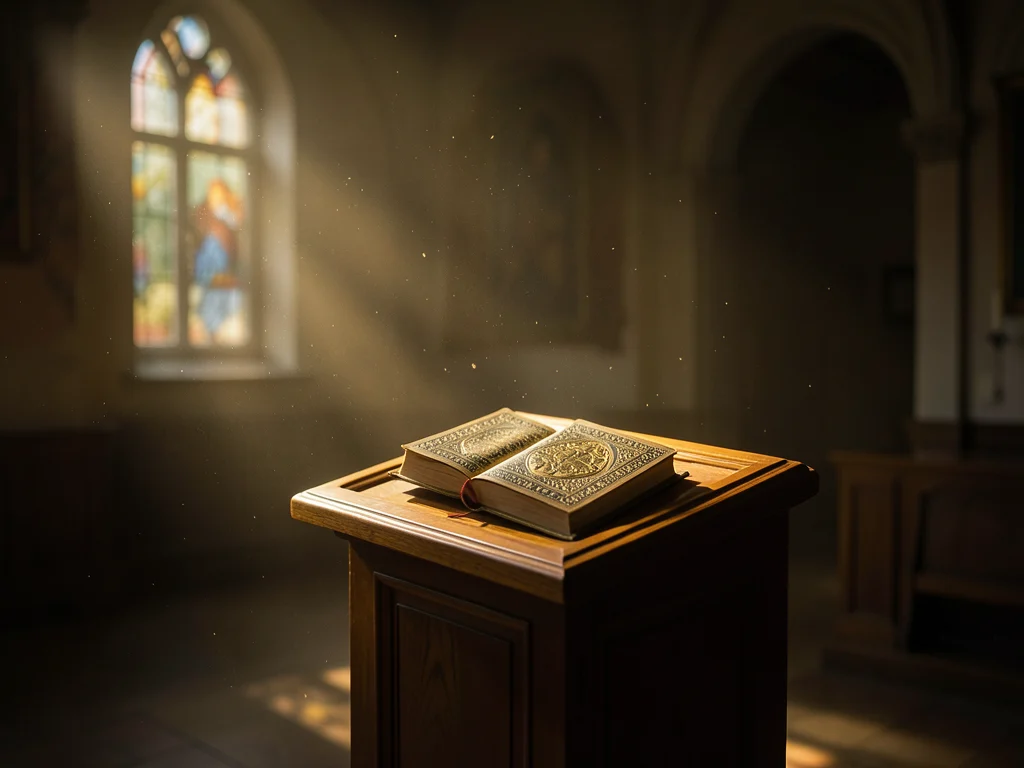 35 Powerful Prayers For Breaking Fast Yom Kippur: A serene synagogue interior with an open prayer book.