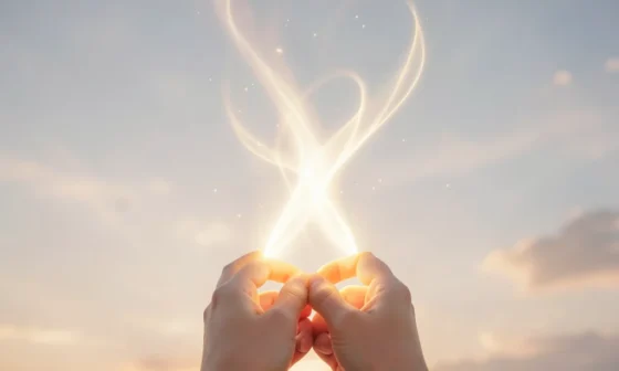 35 Powerful Prayers For Anger: Serene light wisps ascending from hands to sky.
