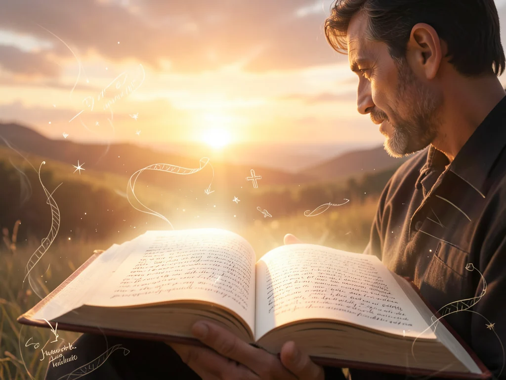 35 Powerful Birthday Prayers For Husband: A man bathed in warm light, contemplating blessings.