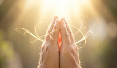 35 Powerful Healing Prayers For Husband: Hands clasped in prayer, bathed in golden light.