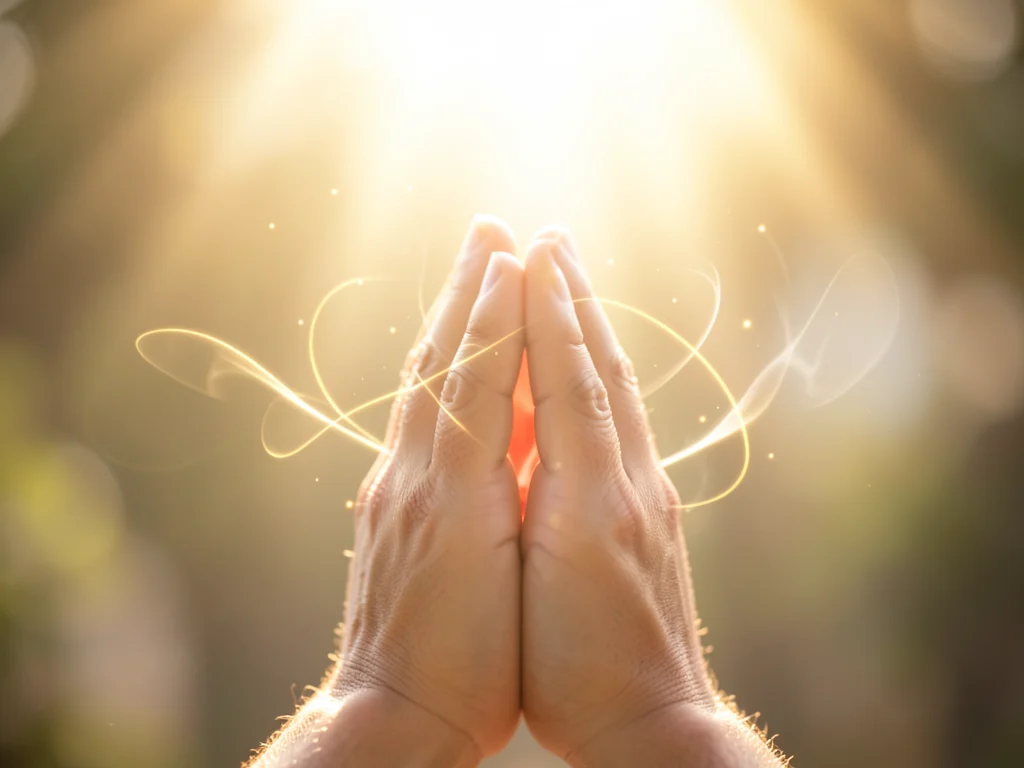 35 Powerful Healing Prayers For Husband: Hands clasped in prayer, bathed in golden light.