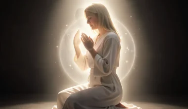 Woman praying for her husband, symbolizing faith and divine protection.