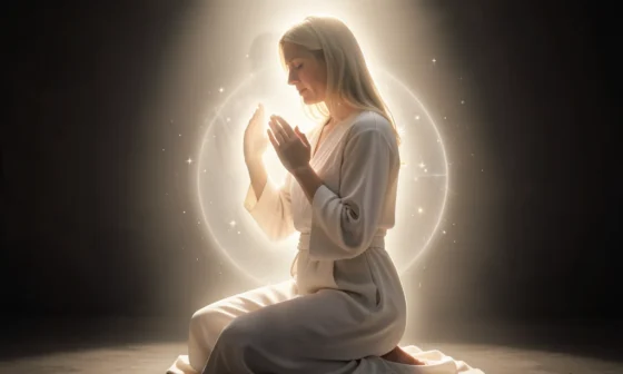 Woman praying for her husband, symbolizing faith and divine protection.
