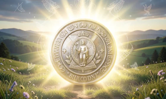 Saint Benedict's medal radiating protective light, symbolizing spiritual defense and divine grace.