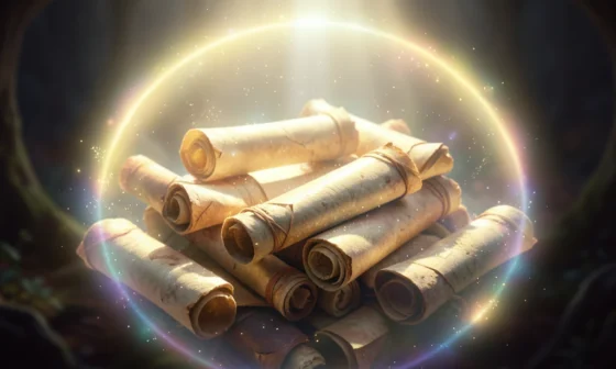 Divine protection aura over ancient scrolls, symbolizing powerful prayers.