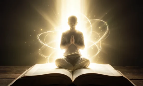 35 Powerful Psalms Prayers For Protection: Divine light protects a praying figure.