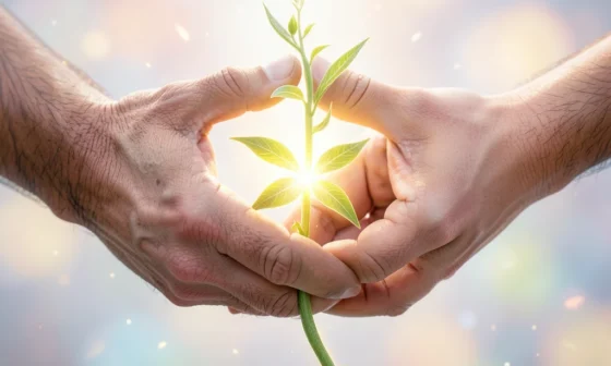 35 Powerful Prayers For Marriage Restoration: Two hands clasping a glowing vine.