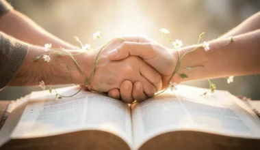 Two hands clasped over an open Bible, symbolizing marriage restoration and hope.