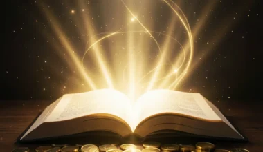 35 Powerful Prayers For Money: Spiritual abundance and hope visualized with golden light.