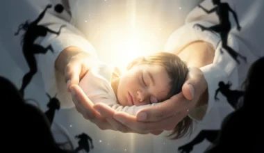 Parental hands shielding a child with light, symbolizing protection. 35 Powerful Prayers To Protect My Child From Evil.