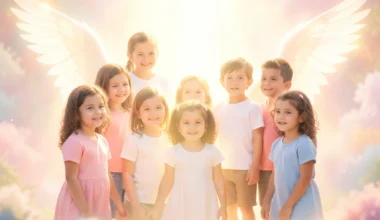 Divine light protecting children, symbolizing 35 powerful prayers for child protection.