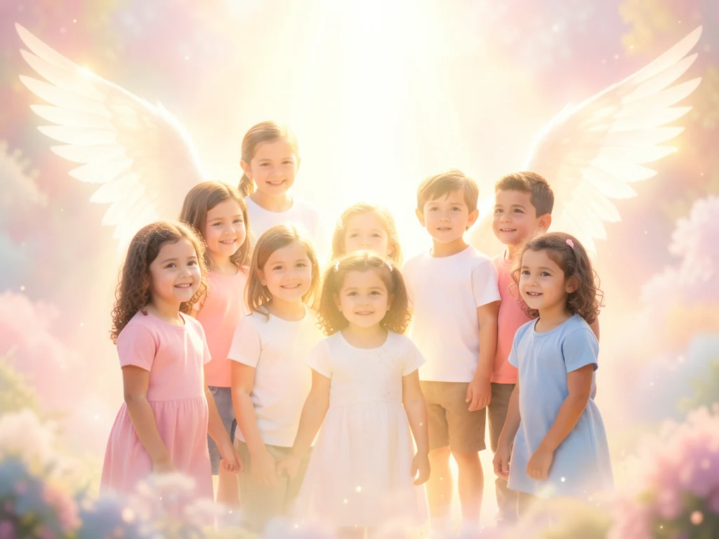 Divine light protecting children, symbolizing 35 powerful prayers for child protection.