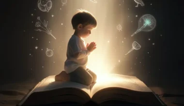 Child praying for salvation, symbolizing hope and divine guidance.