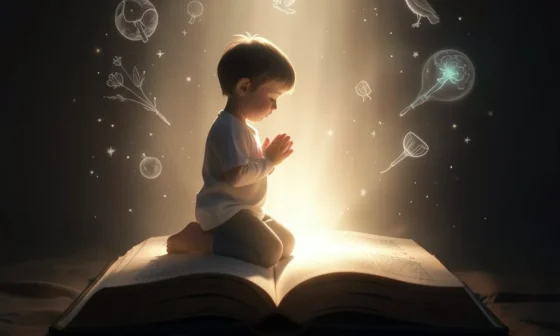 Child praying for salvation, symbolizing hope and divine guidance.