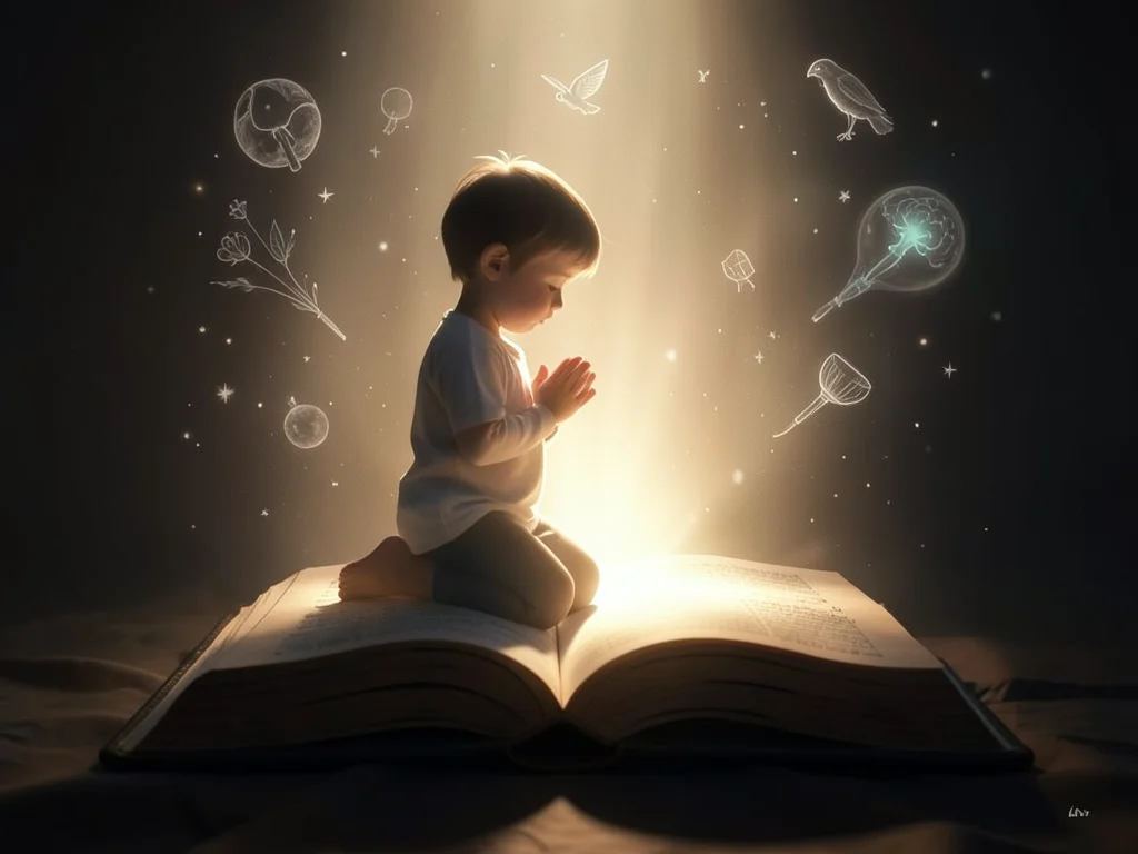 Child praying for salvation, symbolizing hope and divine guidance.