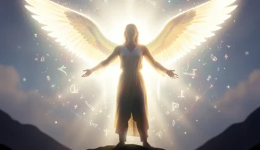 Guardian angel protecting a person with a divine aura, symbolizing 35 powerful protection prayers to guardian angel.